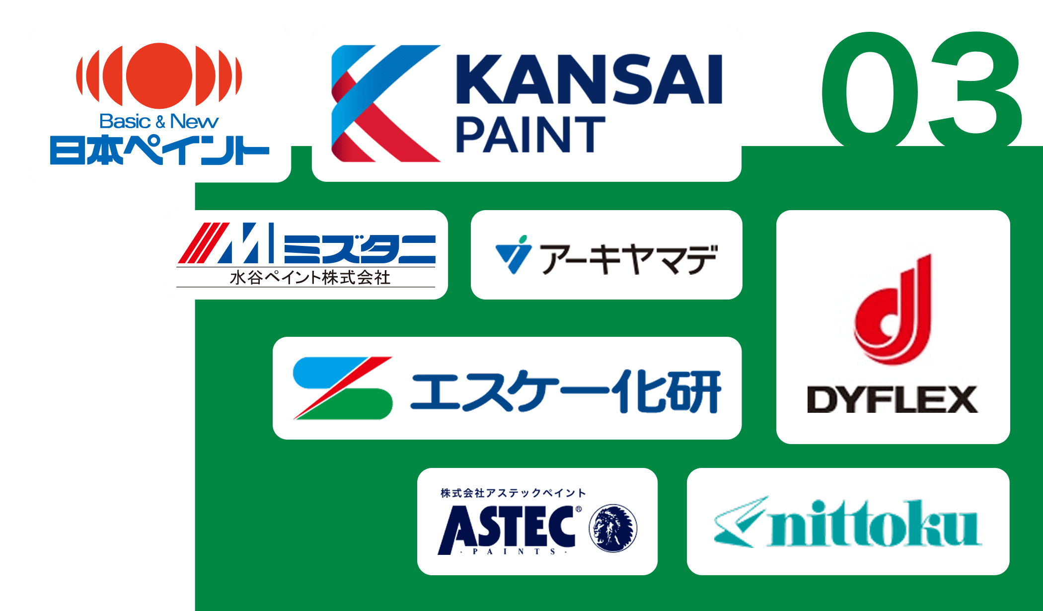大手塗料メーカー６社のロゴ