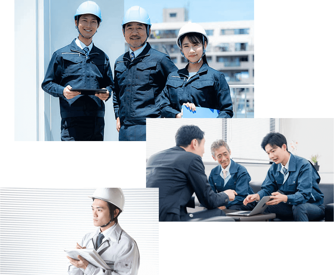 施工管理や打ち合わせを行う技術者・現場スタッフの様子